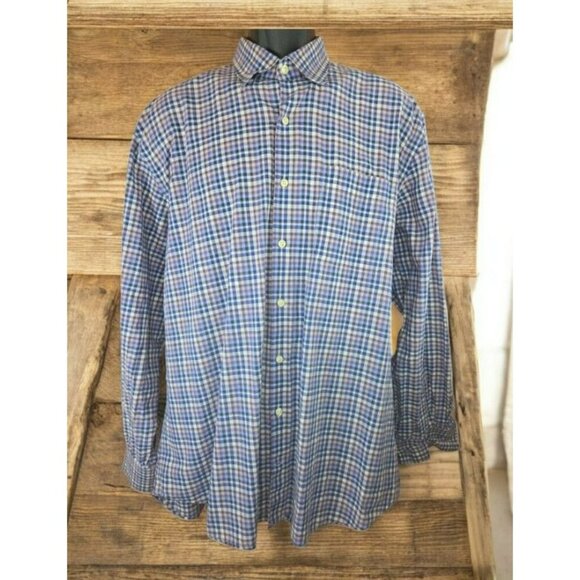 Peter Millar Mens Checkered Cotton Dress Shirt XL - Picture 1 of 7